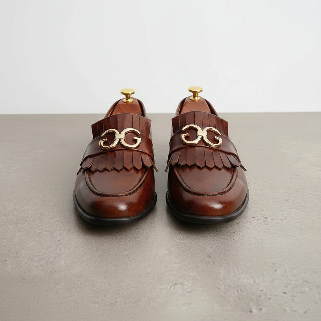 Men's Brown Fringe Leather Loafers — Fleetwood