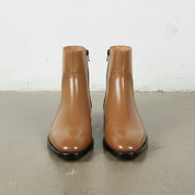 Men's Tan Plain-Toe Leather Ankle Boots