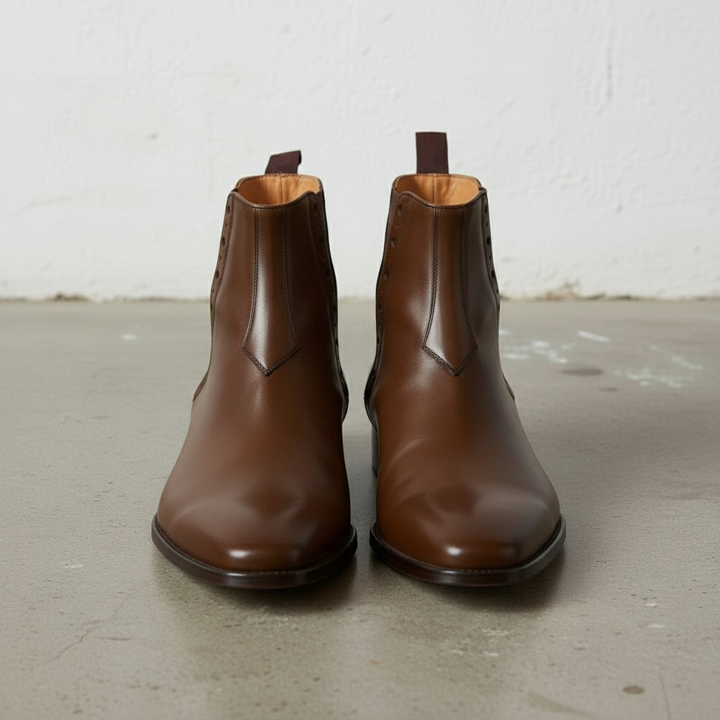 Men's Brown Plain-Toe Leather Chelsea Boots