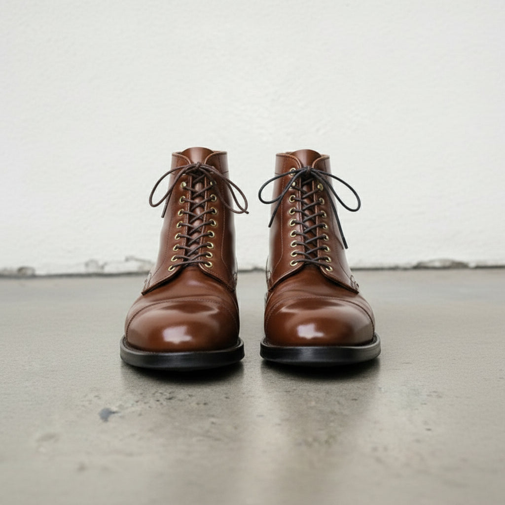 Men's Brown Cap-Toe Leather Ankle Boots