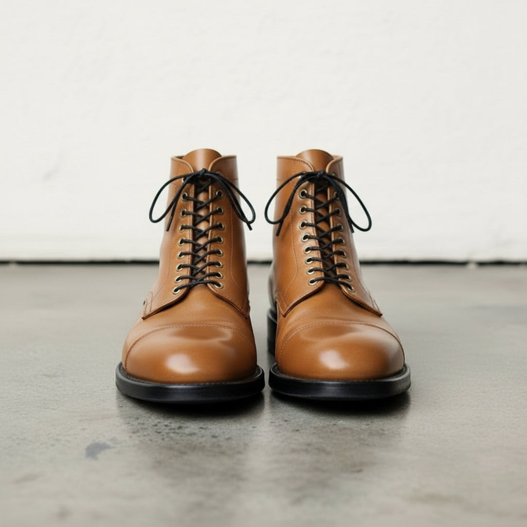 Men's Tan Cap-Toe Leather Ankle Boots