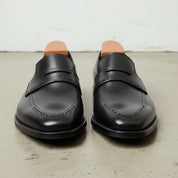 Men's Black Cap-Toe Leather Penny Loafers