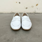 Men's White Pebbled Leather Penny Loafers