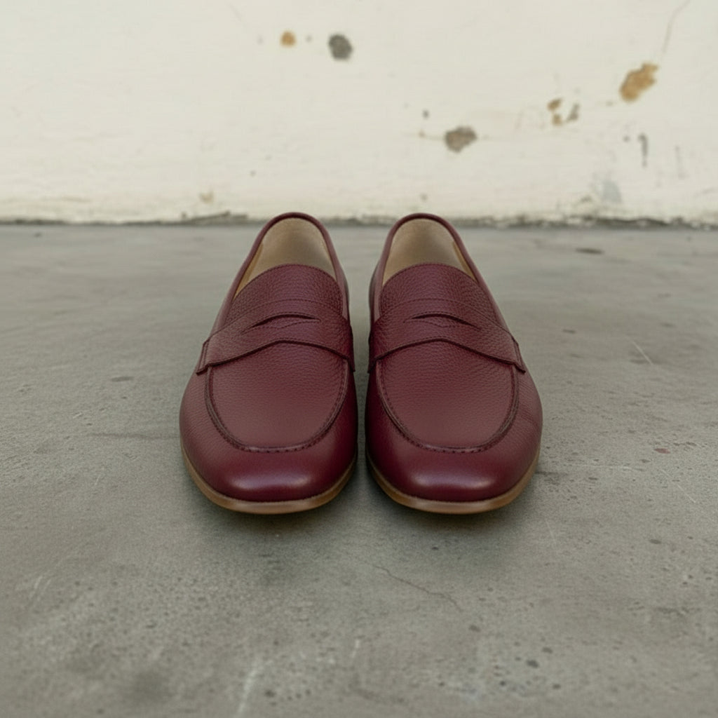 Handcrafted Men's Burgundy Leather Moccasin Loafers