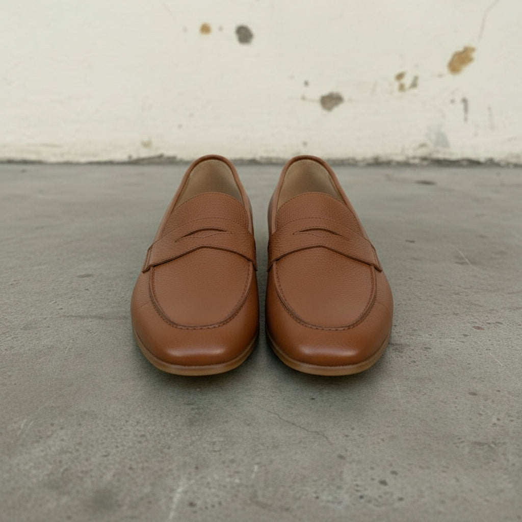Handcrafted Men's Brown Leather Moccasin Loafers