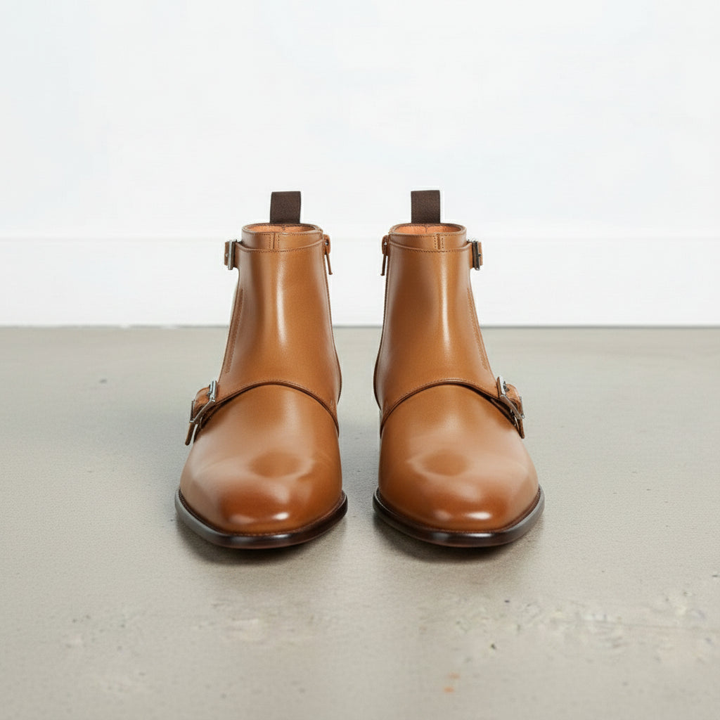 Men's Tan Leather Monk Strap Boots