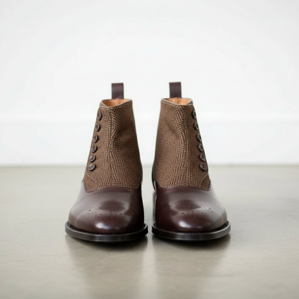 Men's Brown Button Leather Boots