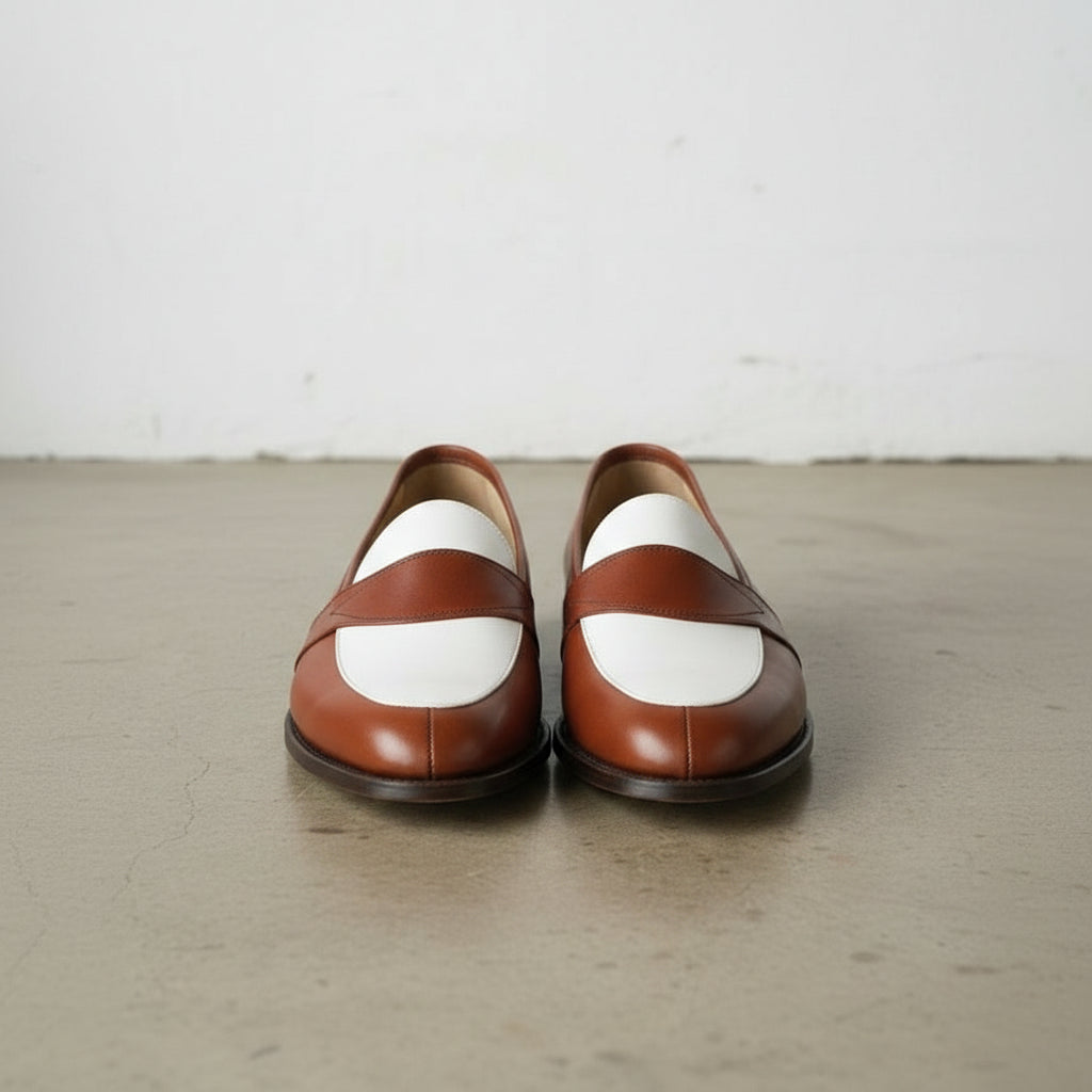 Men's Brown and White Two-Tone Leather Loafers