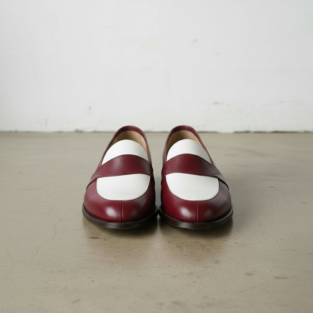 Men's Burgundy and White  Leather Loafers
