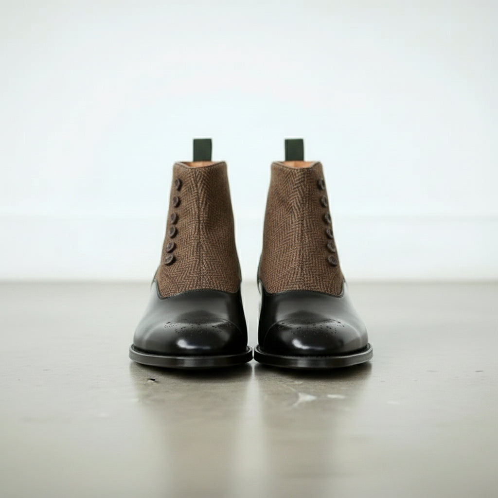 Men's Black Button Leather Boots