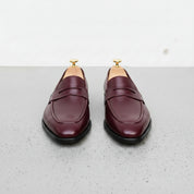 Men's Burgundy Apron-Toe Leather Penny Loafers