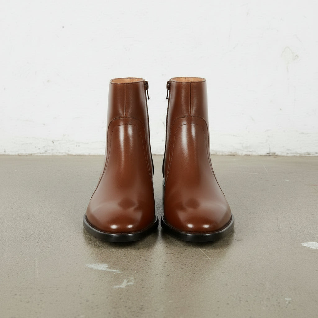 Men's Brown Plain-Toe Leather Ankle Boots