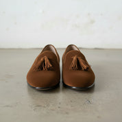 Men's Brown Plain-Toe Suede Tassel Loafers