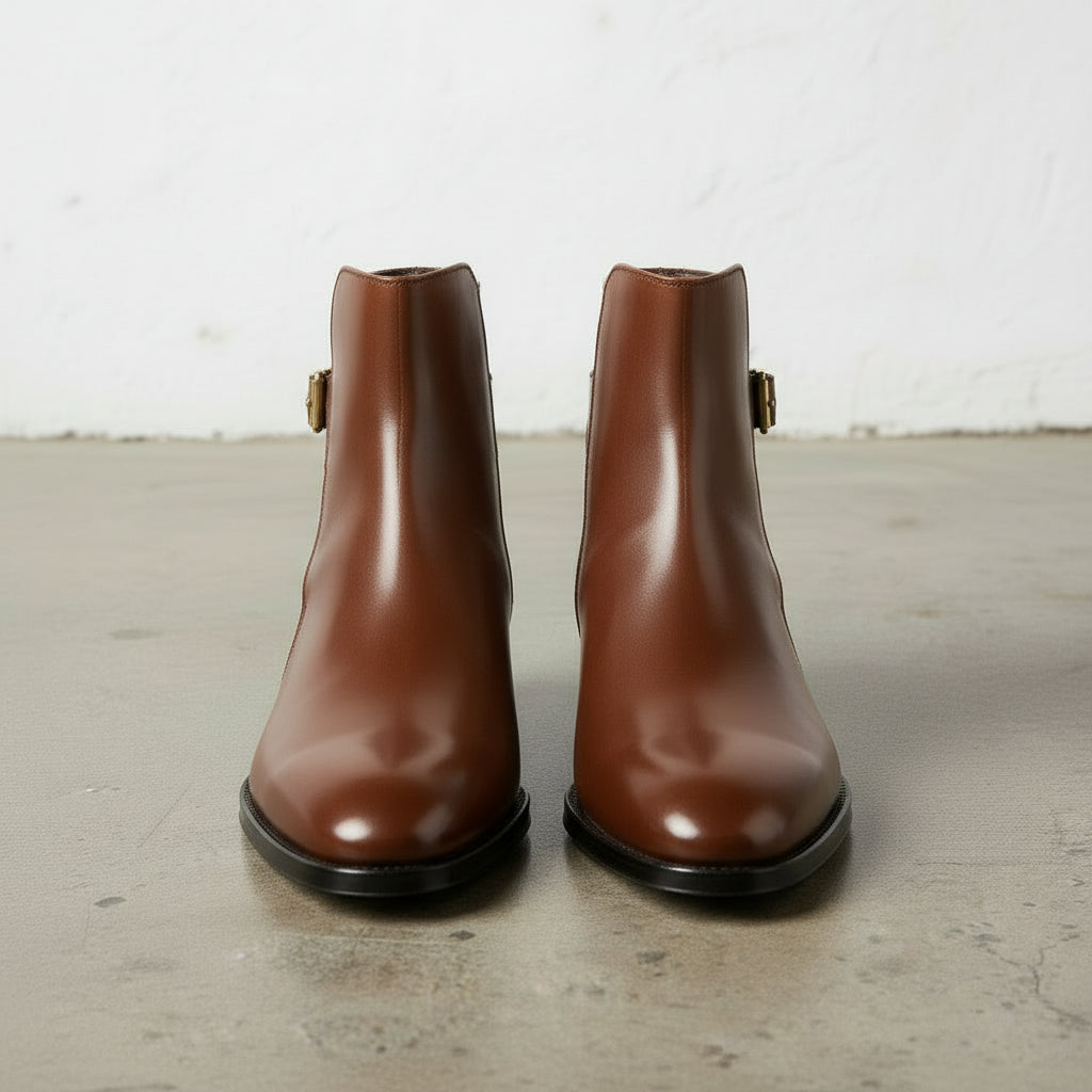Handmade Men's Brown Leather Ankle High Boots