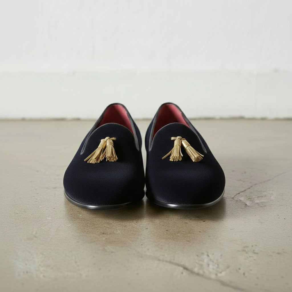 Men's Navy Suede Tassel Loafers