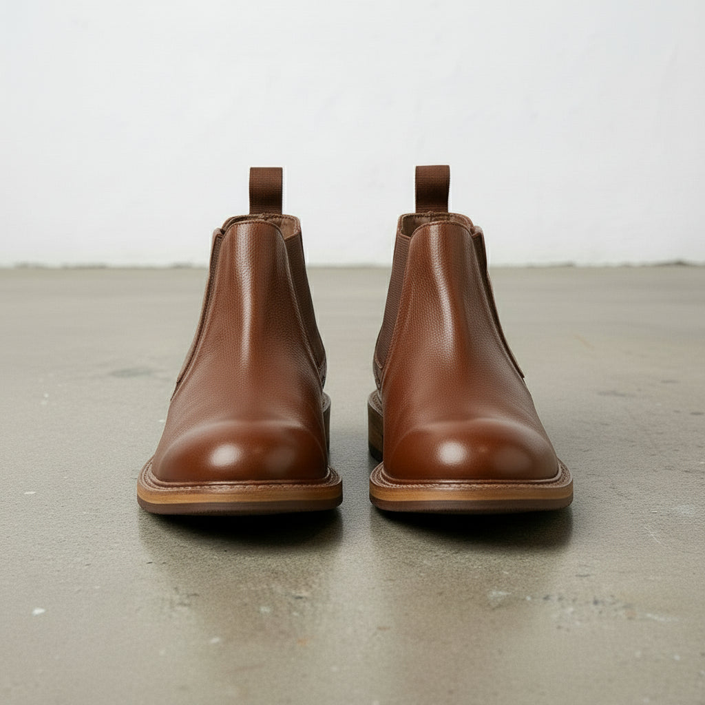 Men's Brown Pebbled Leather Chelsea Boots