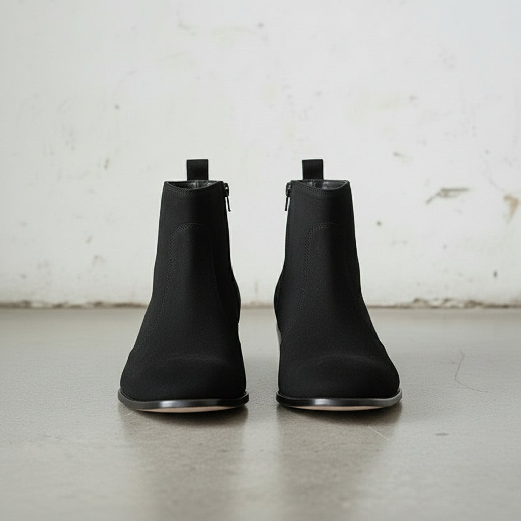 Men's Black Plain-Toe Suede Leather Ankle Boots