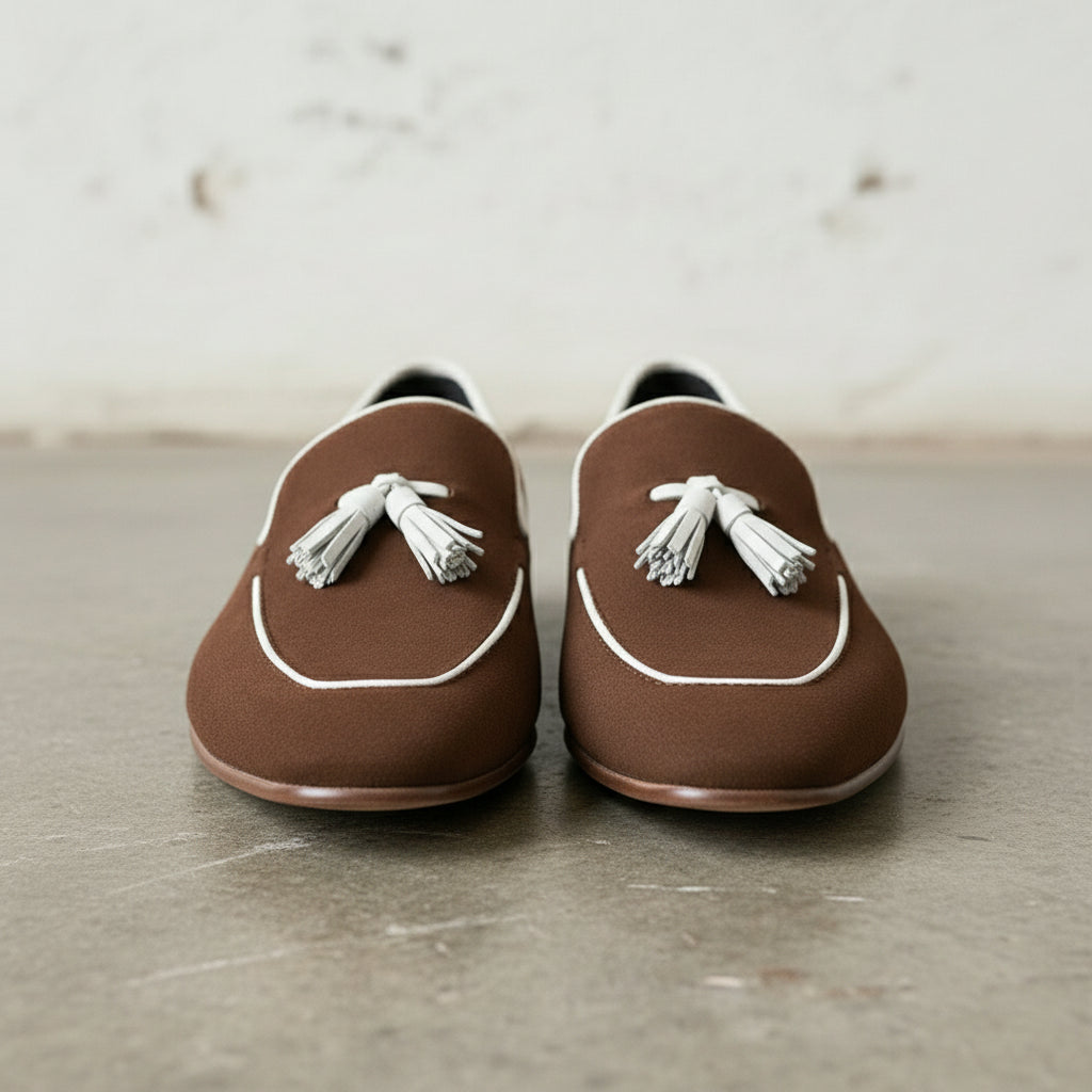 Handmade Men's Brown Suede Leather Loafers