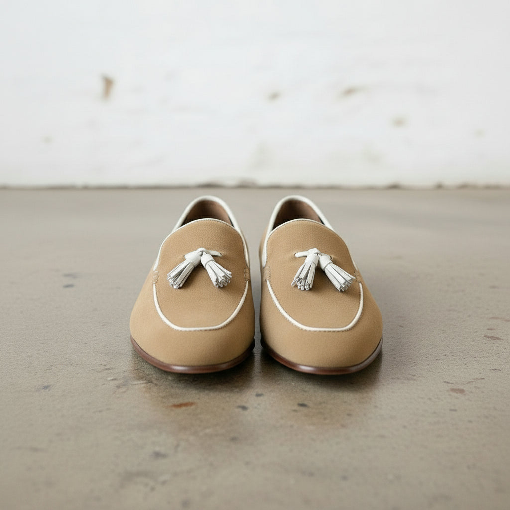 Handmade Men's Tan Suede Leather Loafers