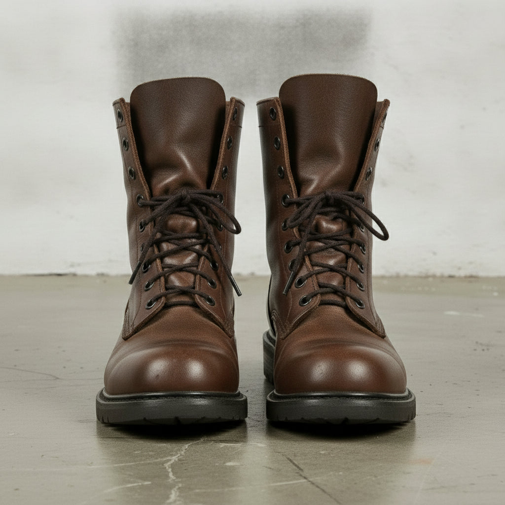 Men's Brown Plain-Toe Leather Biker Boots