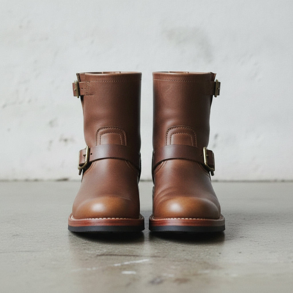 Men's Antique Brown Plain-Toe Leather Biker Boots — Bolton