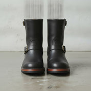 Men's Black Plain-Toe Leather Biker Boots