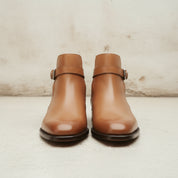 Men's Tan Plain-Toe Leather Monk Boots