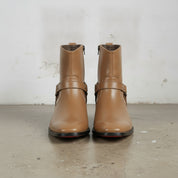 Men's Tan Plain-Toe Leather Ankle Biker Boots