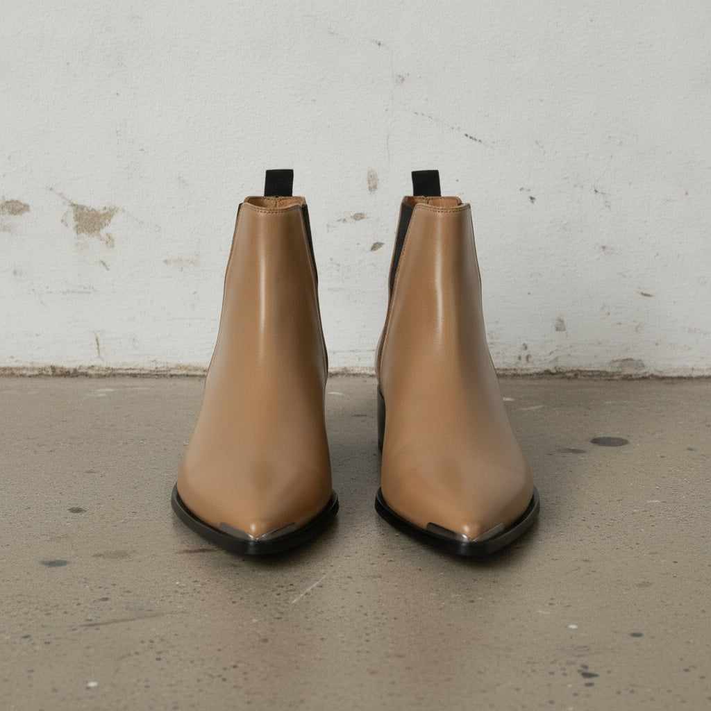 Men's Tan Pointed-Toe Leather Chelsea Boots