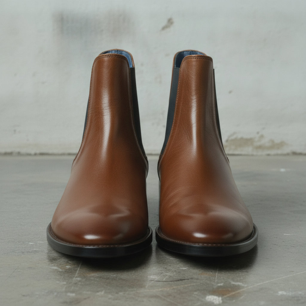 Men's Brown Plain-Toe Leather Chelsea Boots