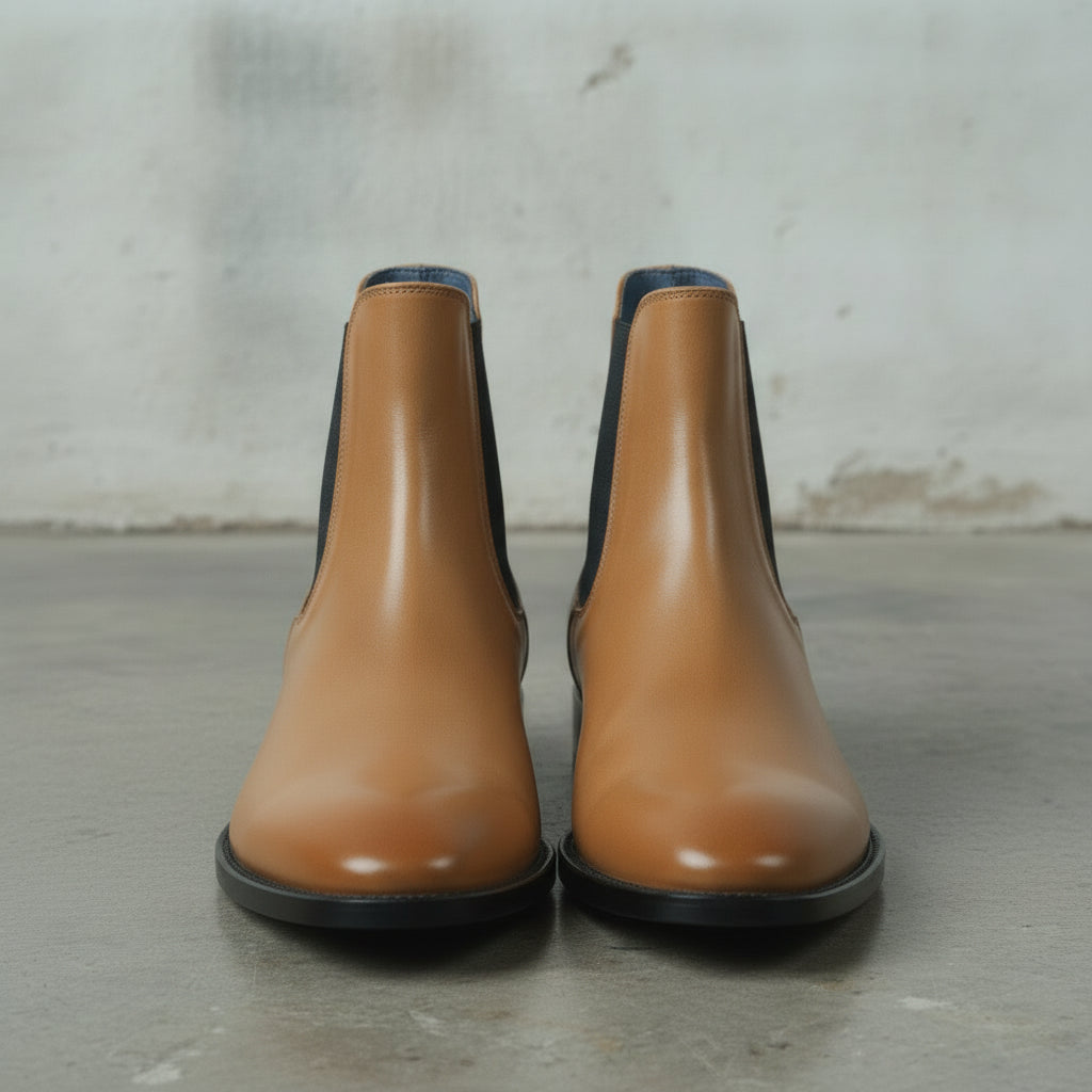 Men's Tan Plain-Toe Leather Chelsea Boots