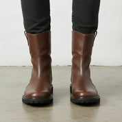 Men's Brown Plain-Toe Leather Pull-On Boots
