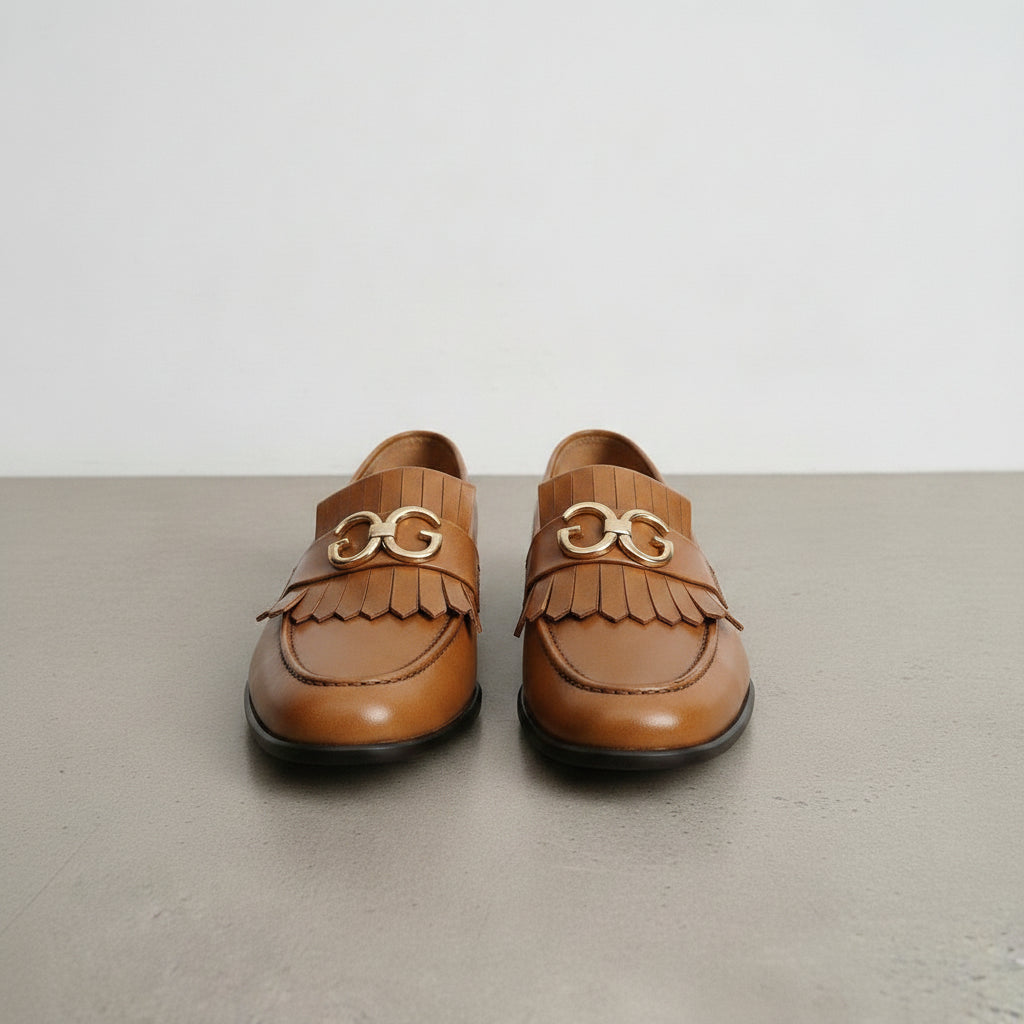 Men's Tan Fringe Leather Loafers