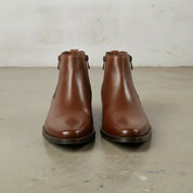 Men's Brown Plain-Toe Leather Ankle Boots