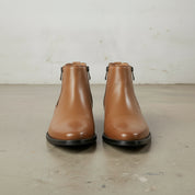Men's Tan Plain-Toe Leather Ankle Boots