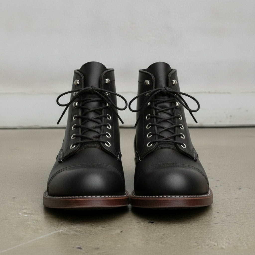 Men's Black Cap-Toe Leather Ankle Boots