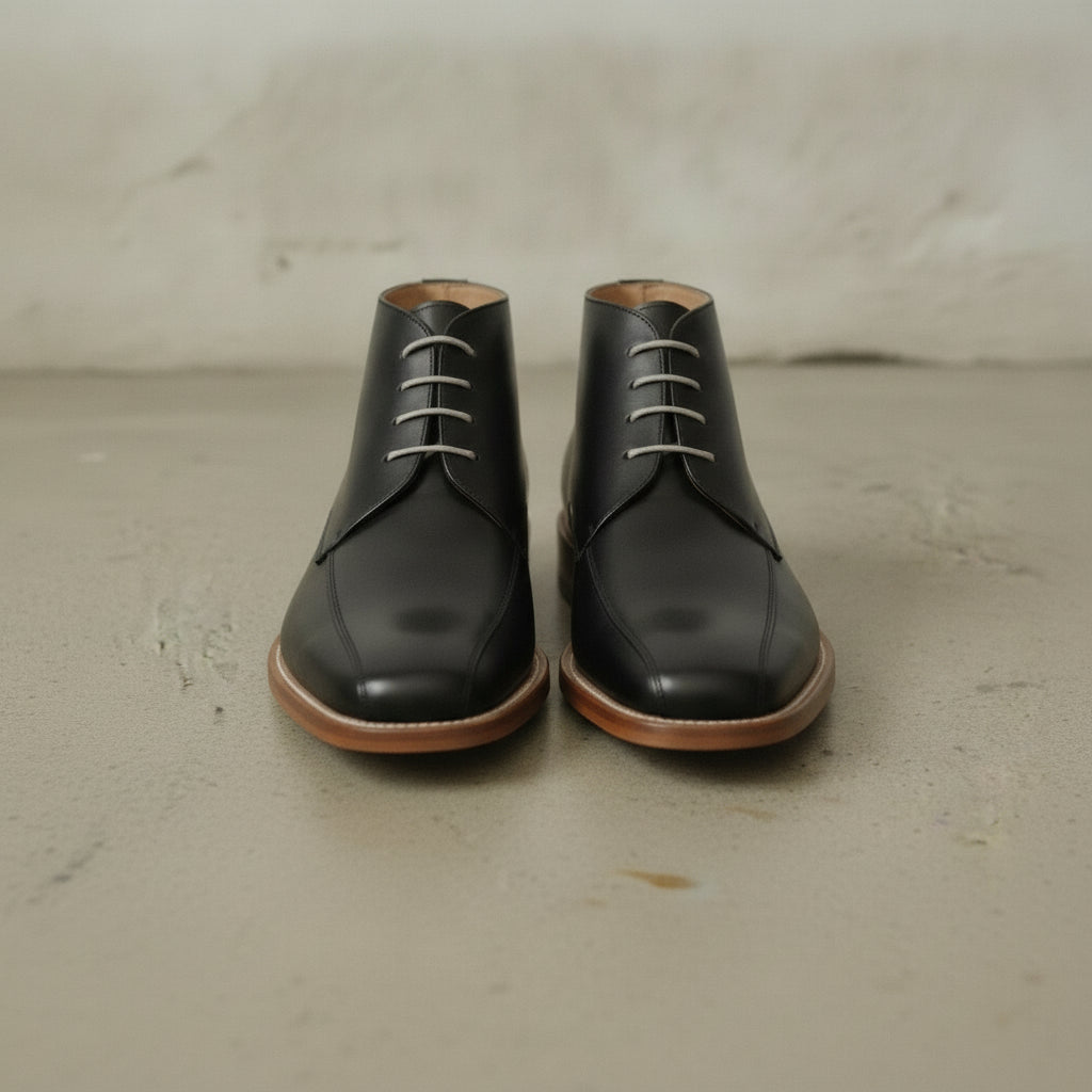 Men's Black Apron-Toe Leather Chukka Boots
