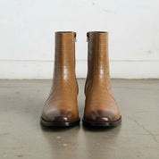 Men's Tan Crocodile-Embossed Leather Ankle Boots