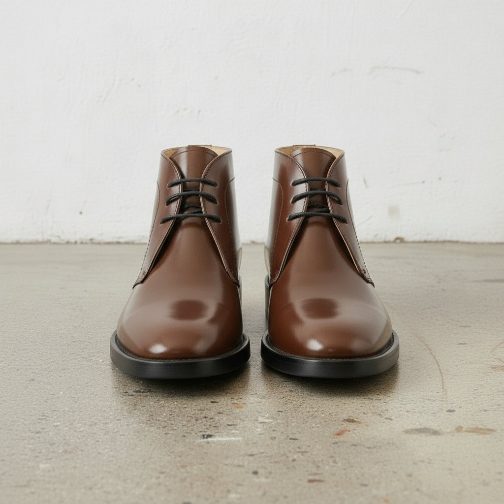 Men's Brown Patent Leather Chukka Boots