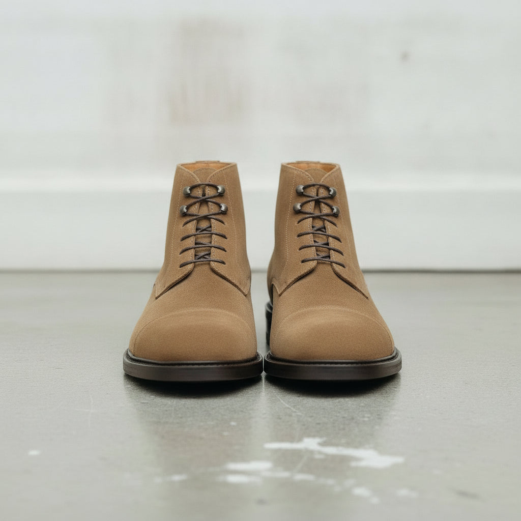 Men's Tan Cap-Toe Suede Ankle Boots