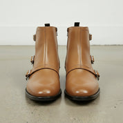 Men's Tan Plain-Toe Leather Monk Boots
