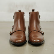 Men's Brown Plain-Toe Leather Monk Boots