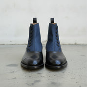 Men's Black and Blue Leather Button Boots