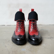 Men's Black and Red Wingtip Leather Ankle Boots