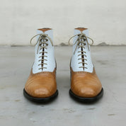 Men's White and Tan Crocodile-Embossed Leather Oxford Boots