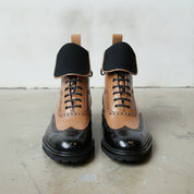 Men's Black and Tan Wingtip Leather Ankle Boots