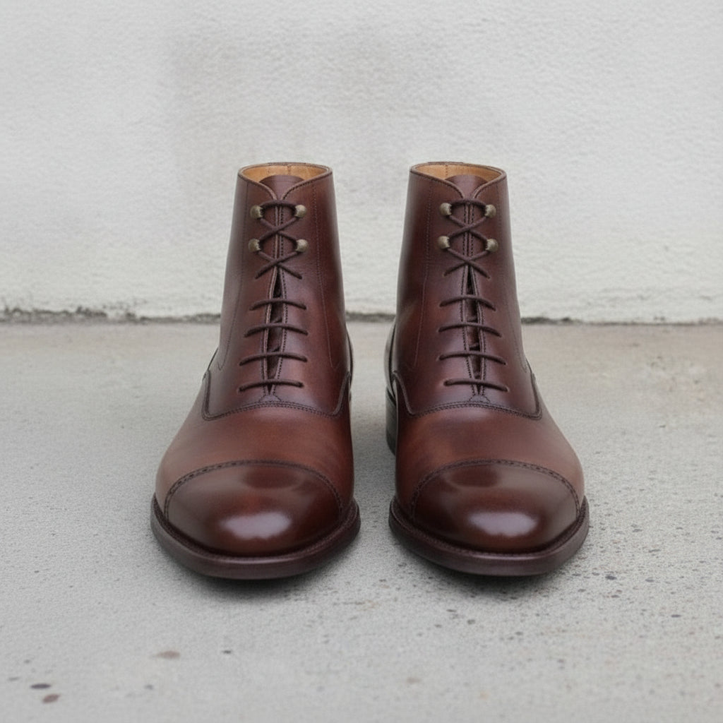 Men's Brown Cap-Toe Leather Oxford Boots