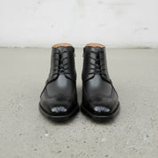 Men's Black and Tan Wingtip Leather Oxford Boots