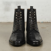 Men's Black Crocodile-Embossed Leather Ankle Boots