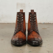 Men's Brown Crocodile-Embossed Leather Ankle Boots
